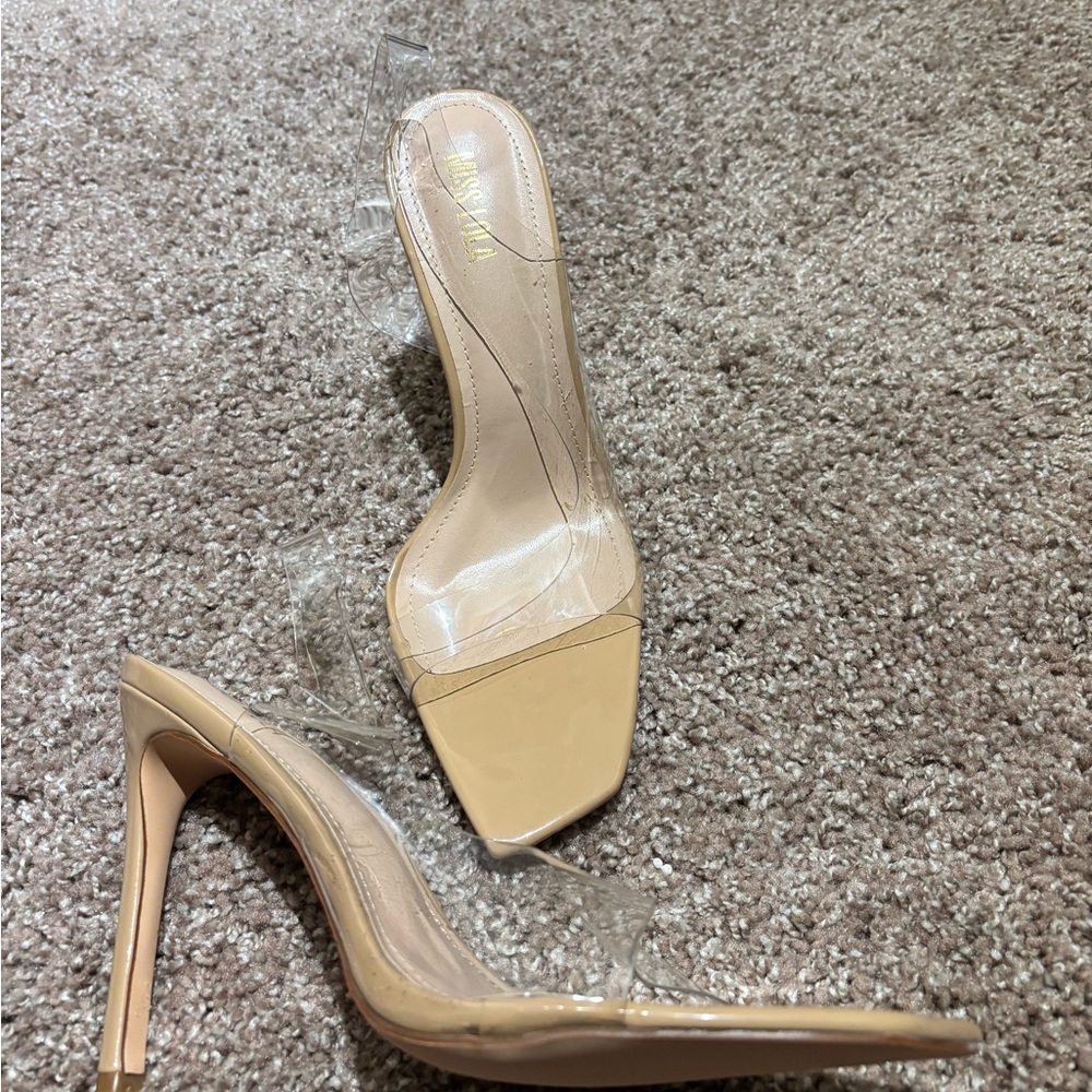 Nude and clear strappy heels